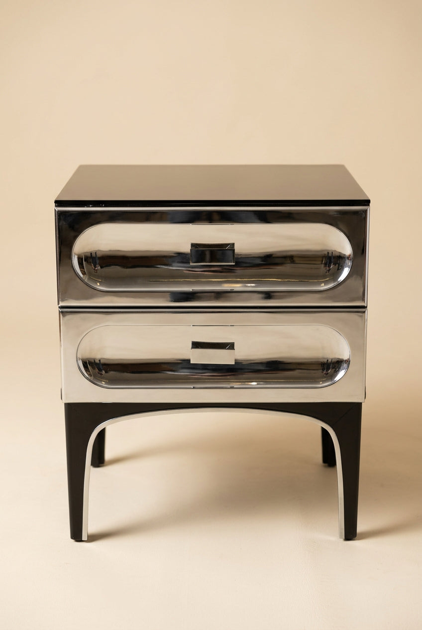 Table de chevet chromée par Henri Vallières, Québec 1970s