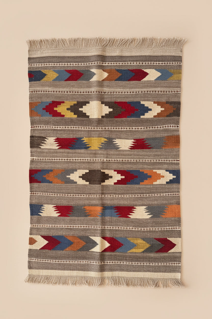 Tapis "Kilim" plat tissé à la main, style Navajo