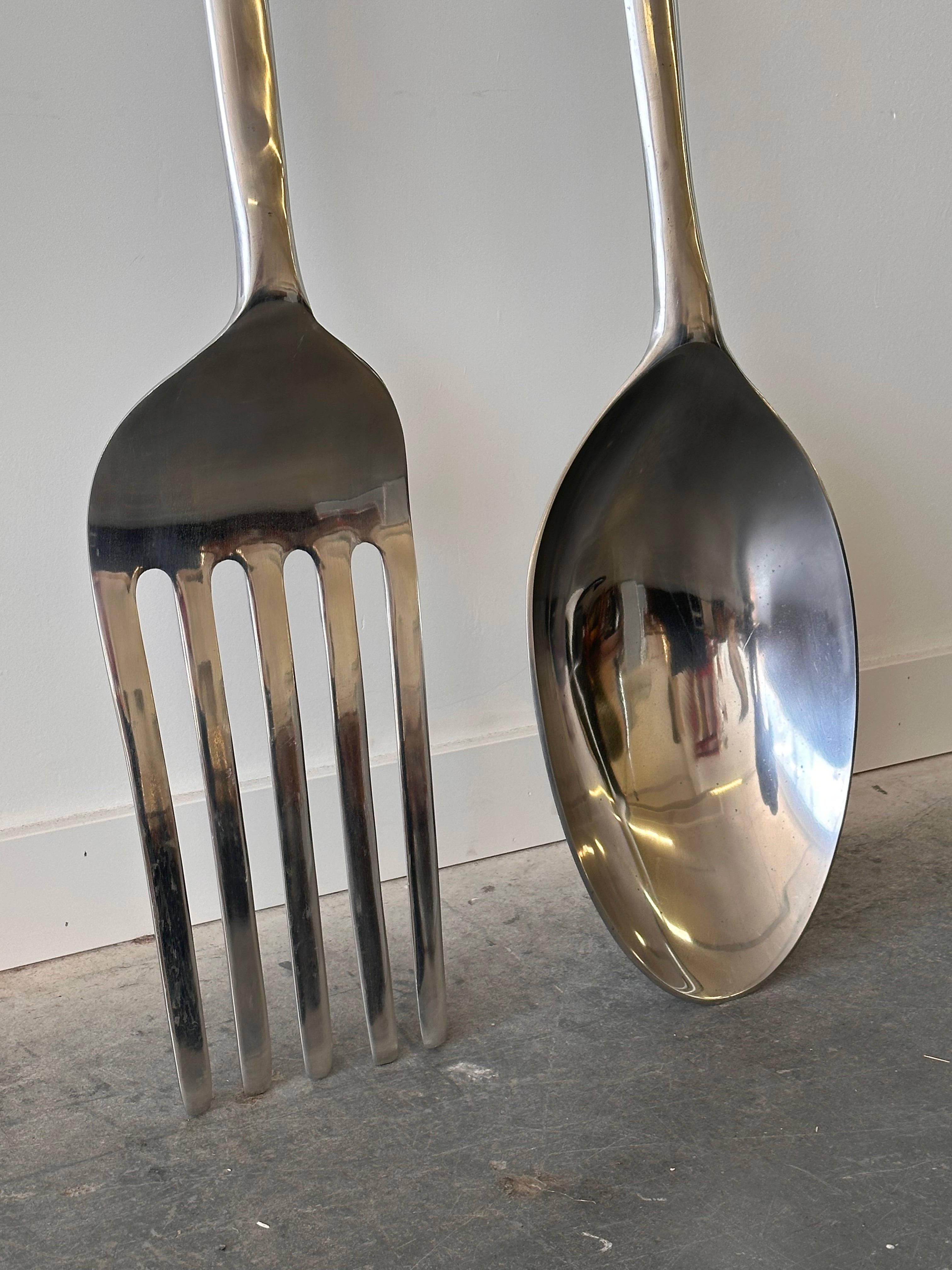 Ensemble de fourchette et cuillère géantes en métal par Curtis Jeré pour Artisan House, 1970s