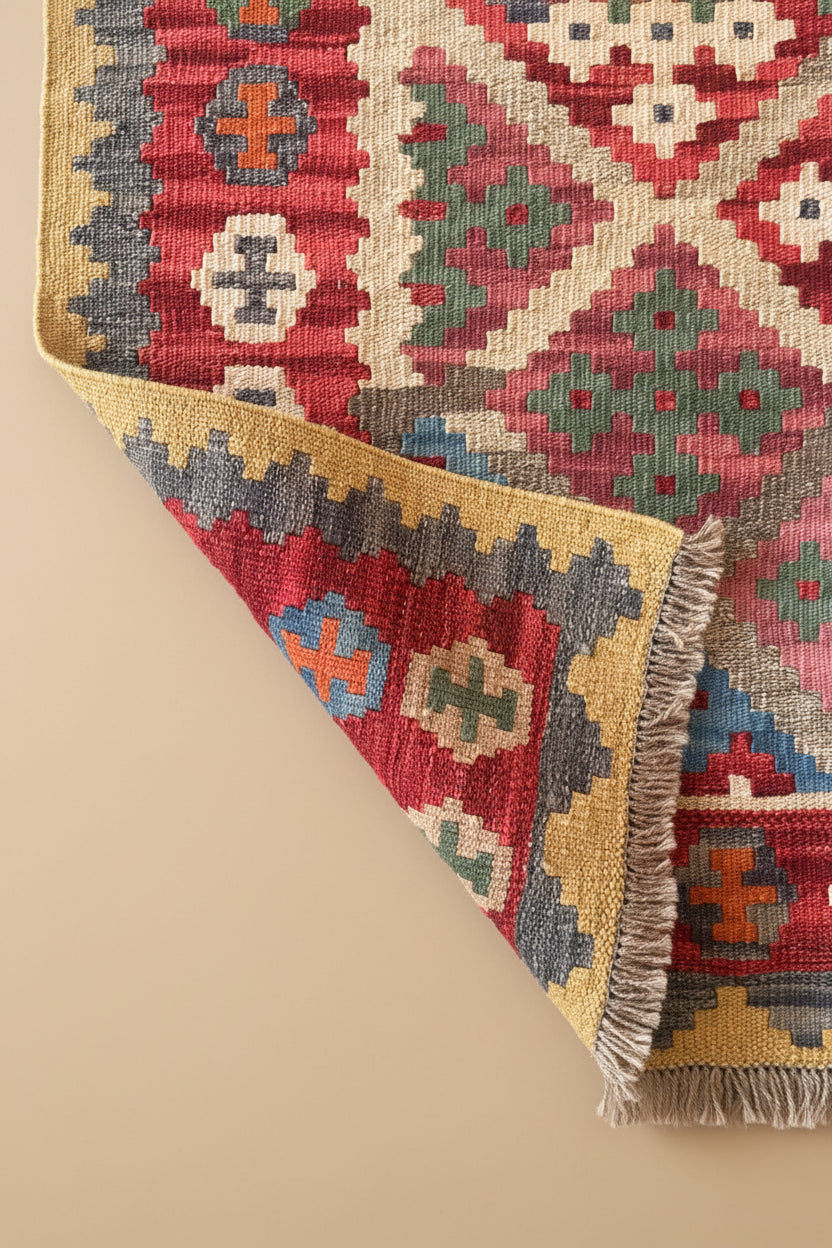 tapis vintage "Kilim" plat tissé à la main