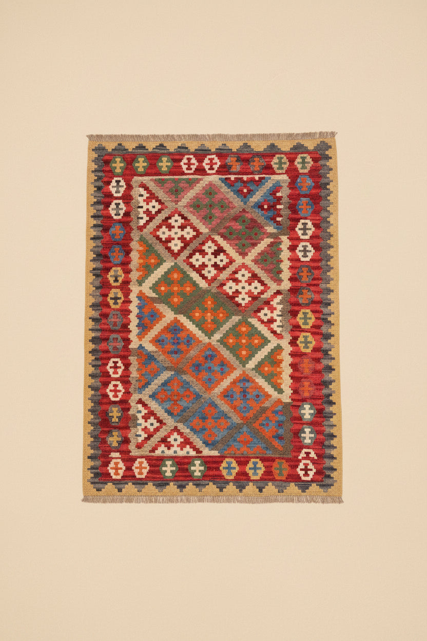 tapis vintage "Kilim" plat tissé à la main