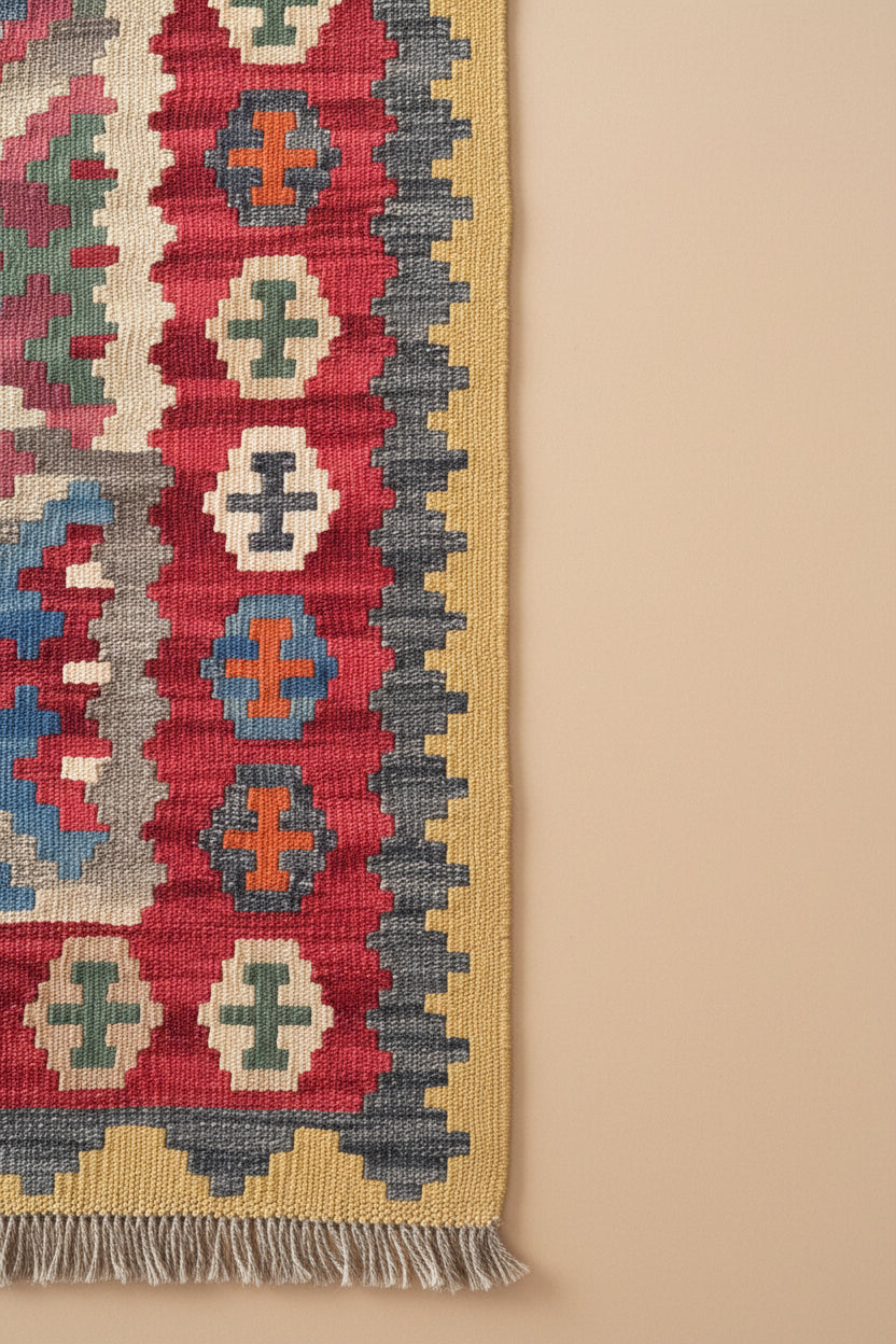 tapis vintage "Kilim" plat tissé à la main