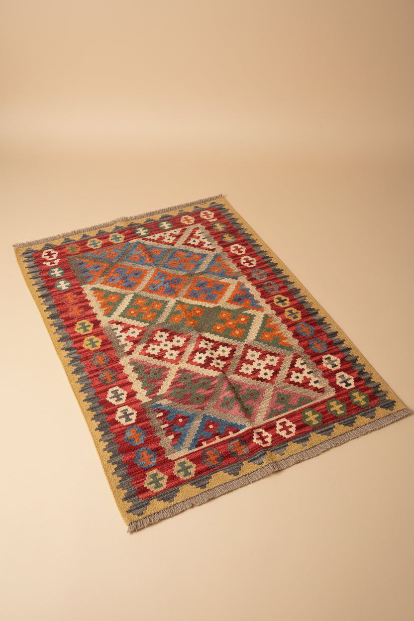 tapis vintage "Kilim" plat tissé à la main
