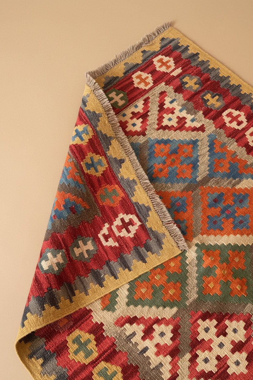 tapis vintage "Kilim" plat tissé à la main