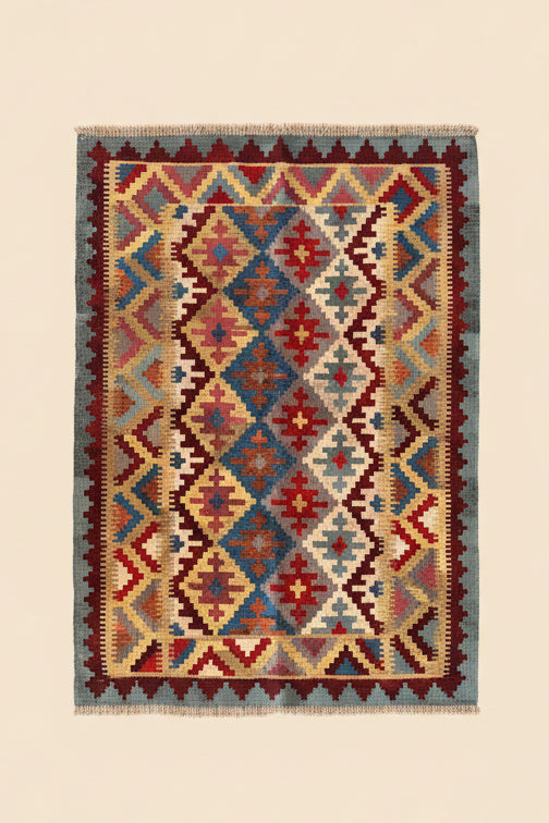 Hand-woven flat "Kilim" vintage rug