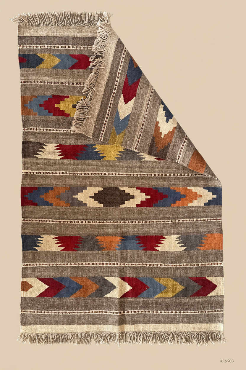Tapis "Kilim" plat tissé à la main, style Navajo