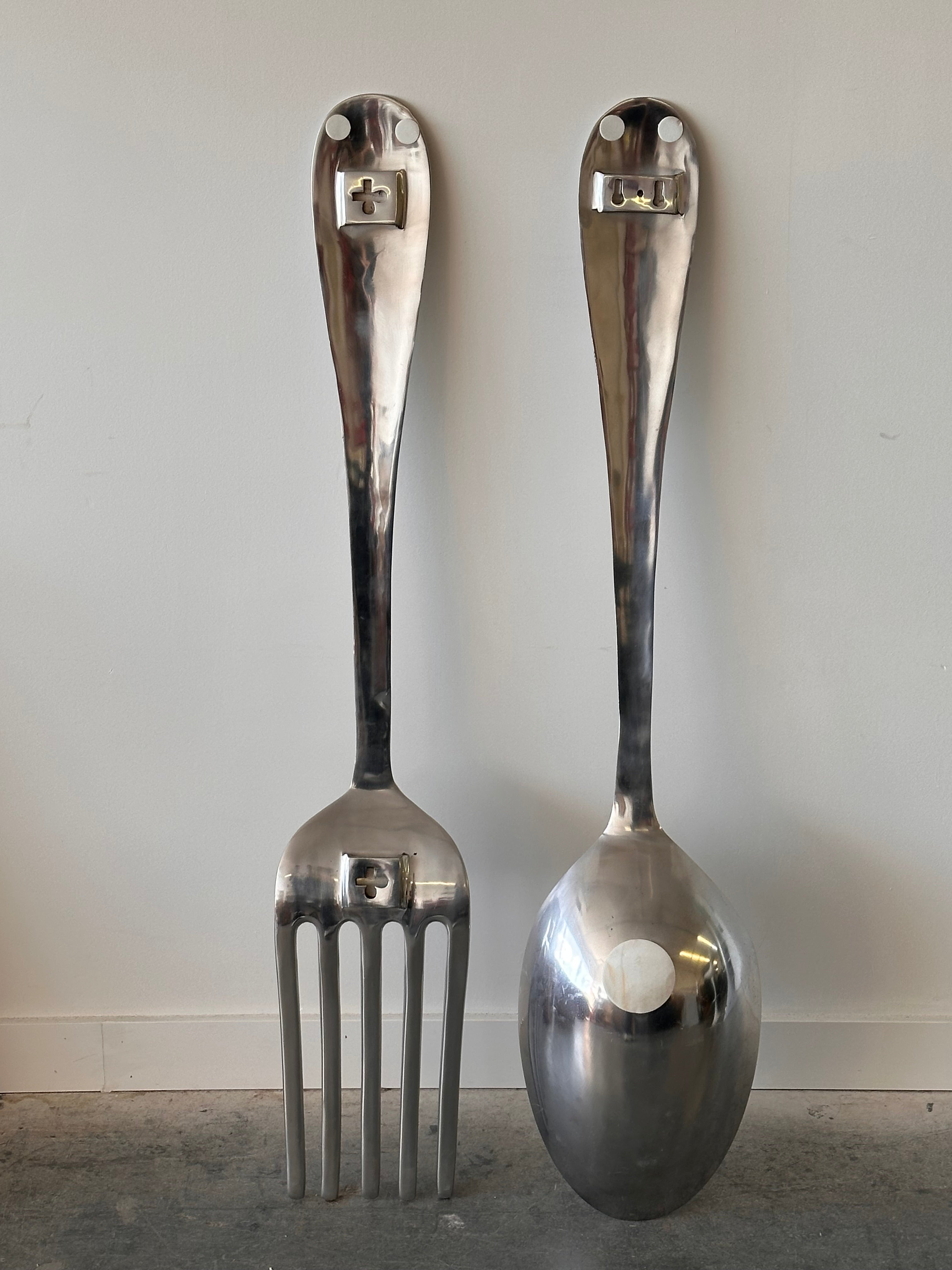 Ensemble de fourchette et cuillère géantes en métal par Curtis Jeré pour Artisan House, 1970s