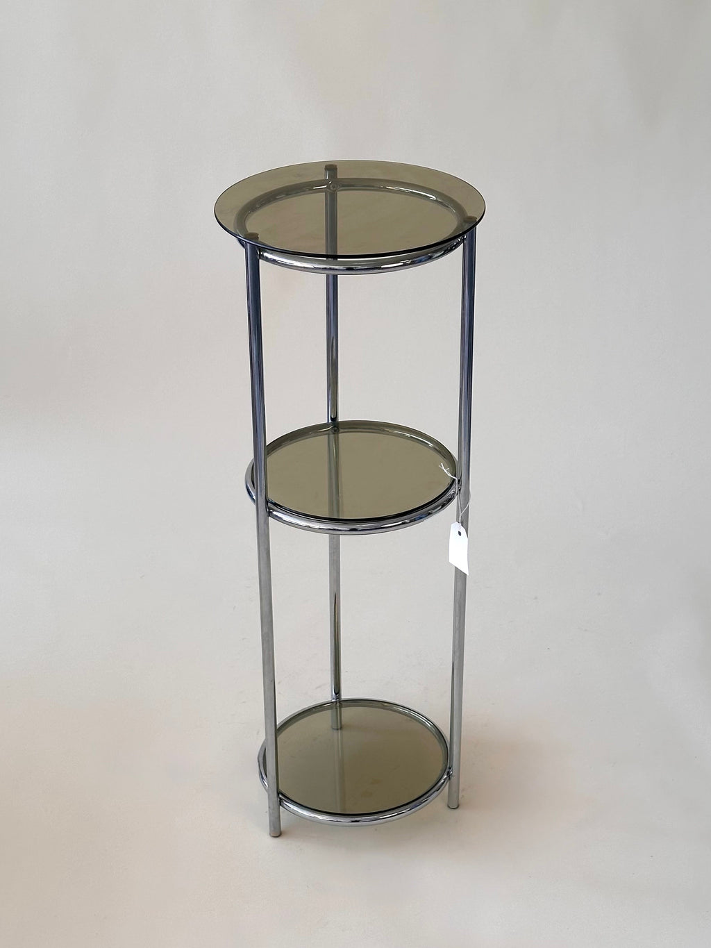 Étagère vintage en chrome tubulaire avec tablette en verre fumé